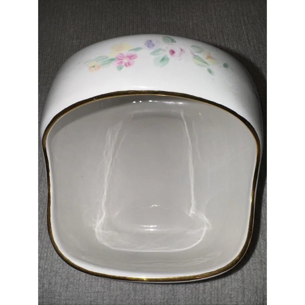 Vtg Ceramic Basket Handle Floral Pastel Gold Trim 1980s 8x6” Teleflora Easter